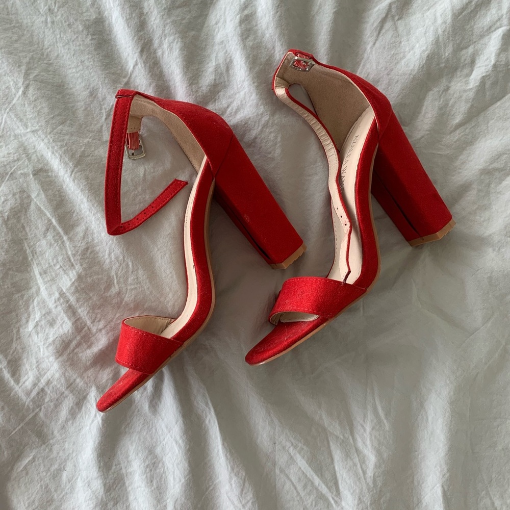 Red chunky heels